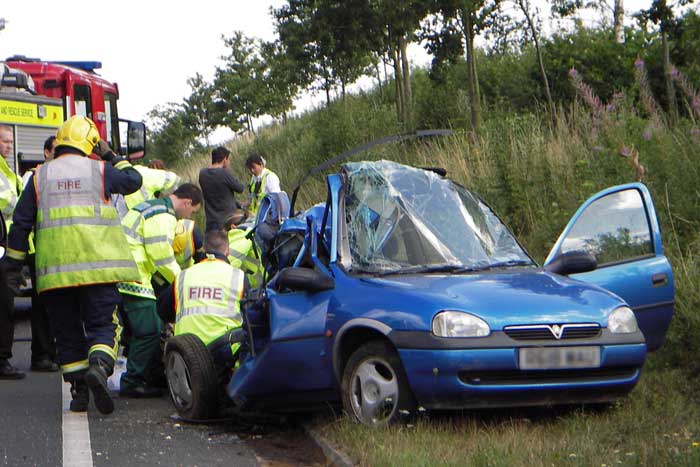 Fire crew attending a road traffic collision