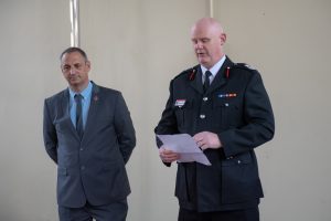 Assistant Chief Fire Officer Shaun Hallam speaking at Firefighters Memorial Day event