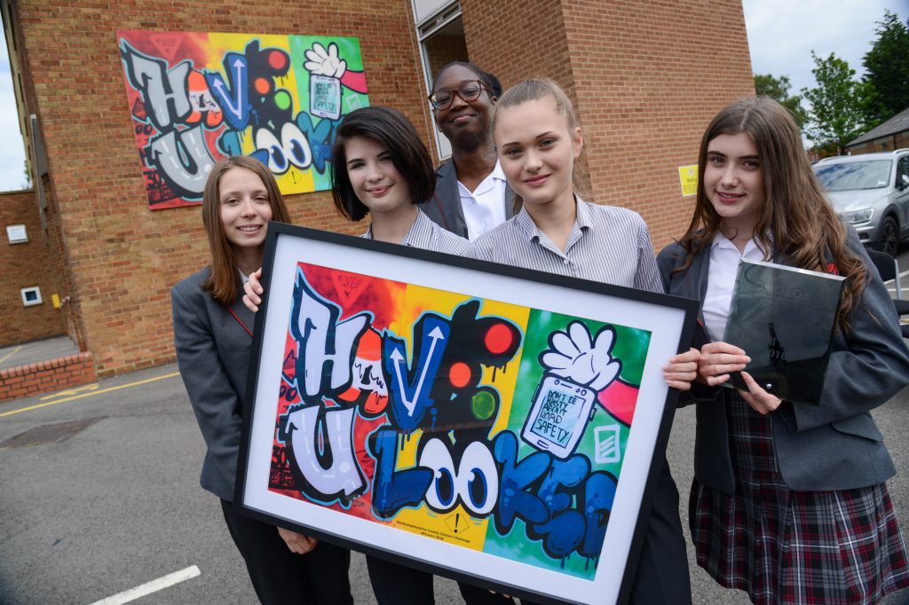 The team from Southfield School in Kettering, with their winning graffiti design