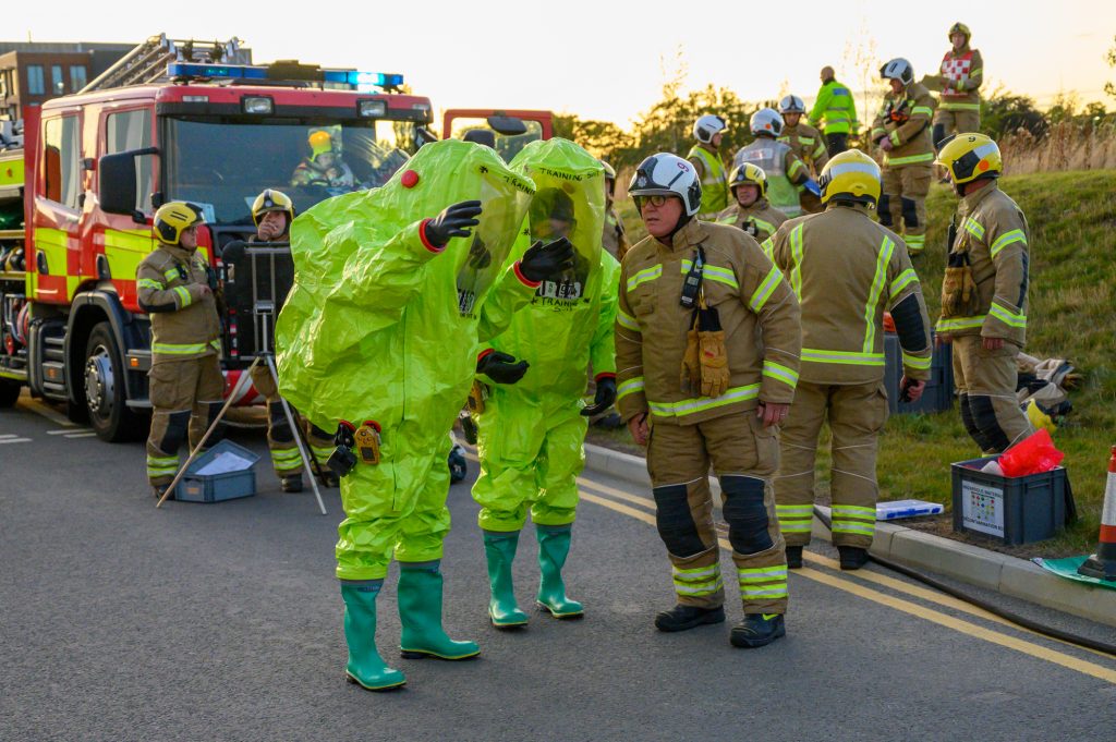 Firefighters take part in 'chemical spill' training exercise at university