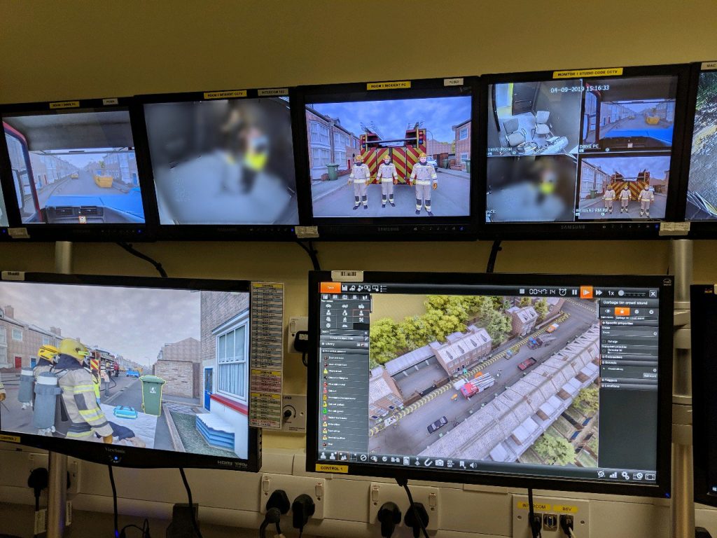 A view of the screens showing a simulated scenario