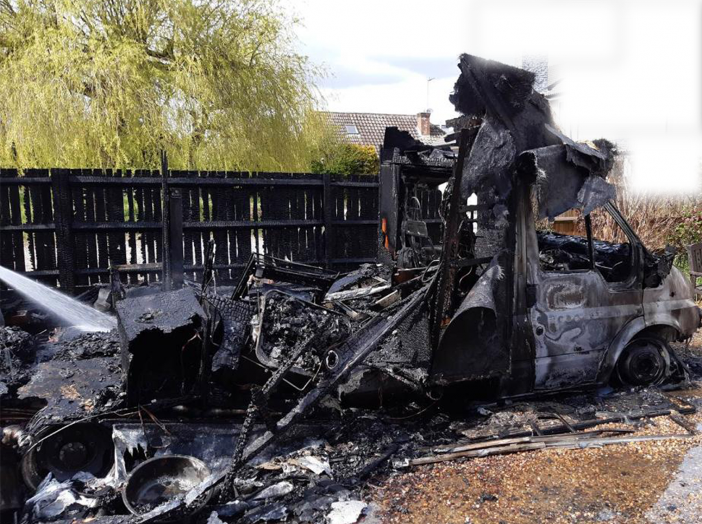 Burnt out remains of a motorhome