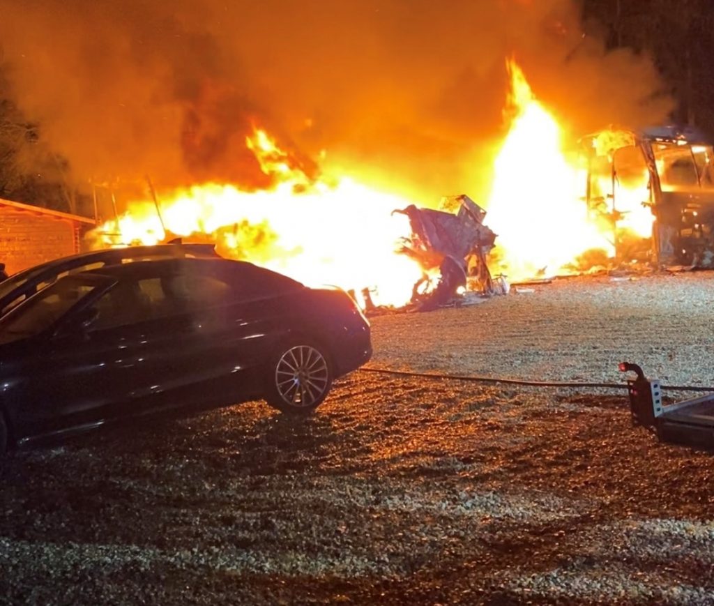 Firefighters battle campervan blaze in Rothwell