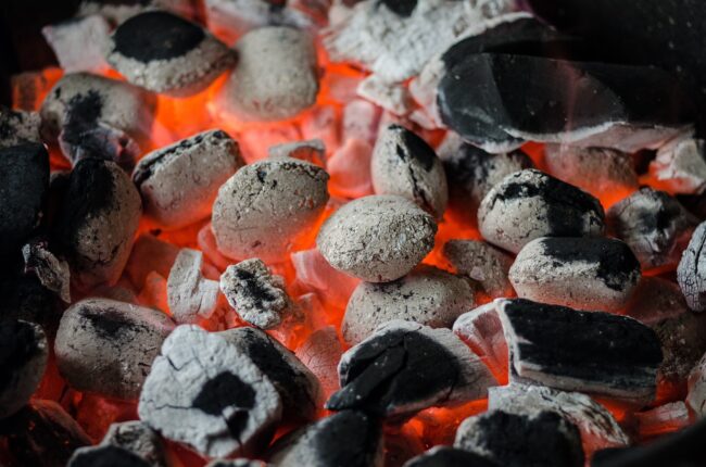 Hot coals on a barbeque