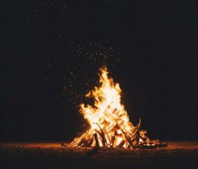 Lit up bonfire