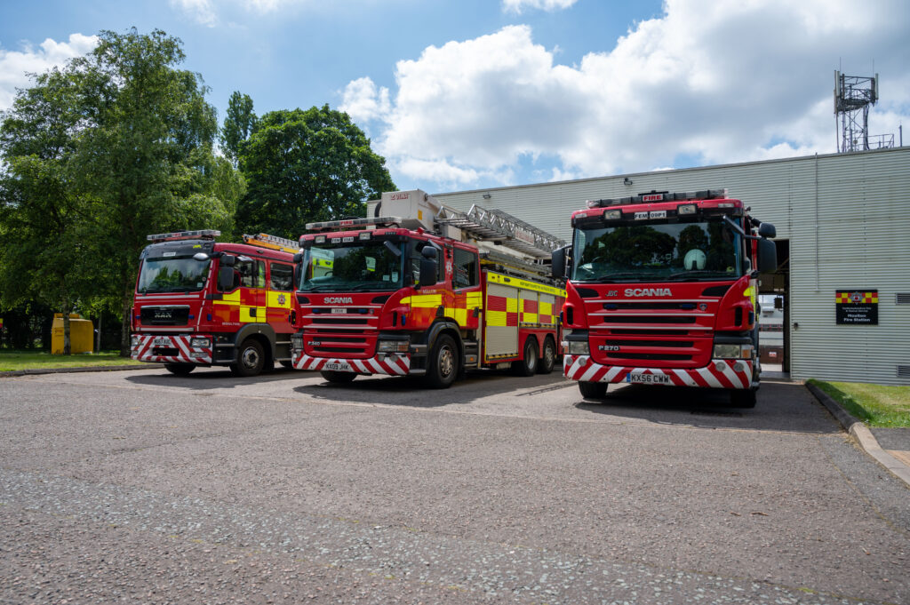 Three appliances outside the front of Moulton Fire Station