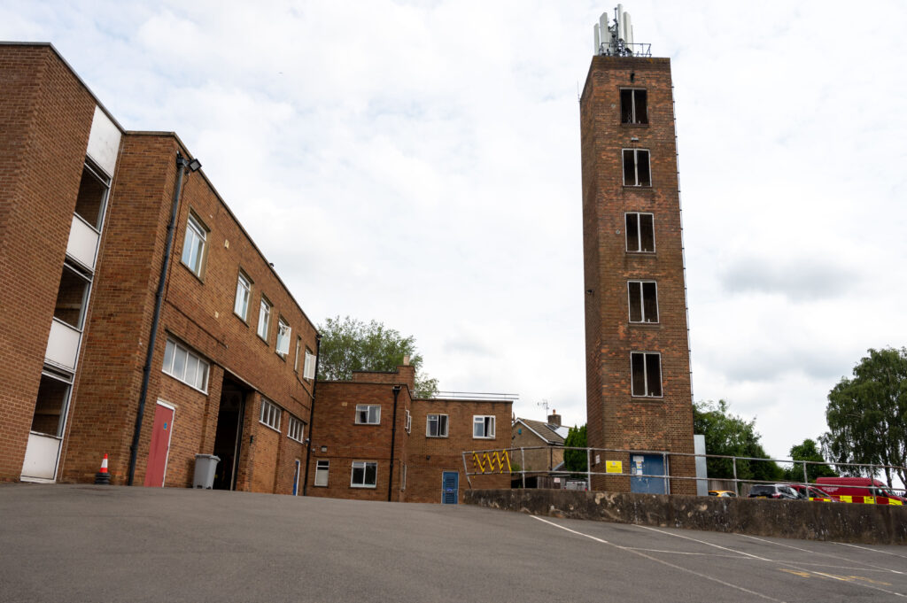External view of Kettering Fire Station's drill tower
