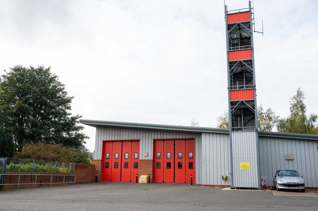 Rear external view of Brackley Fire Station from the drill yard