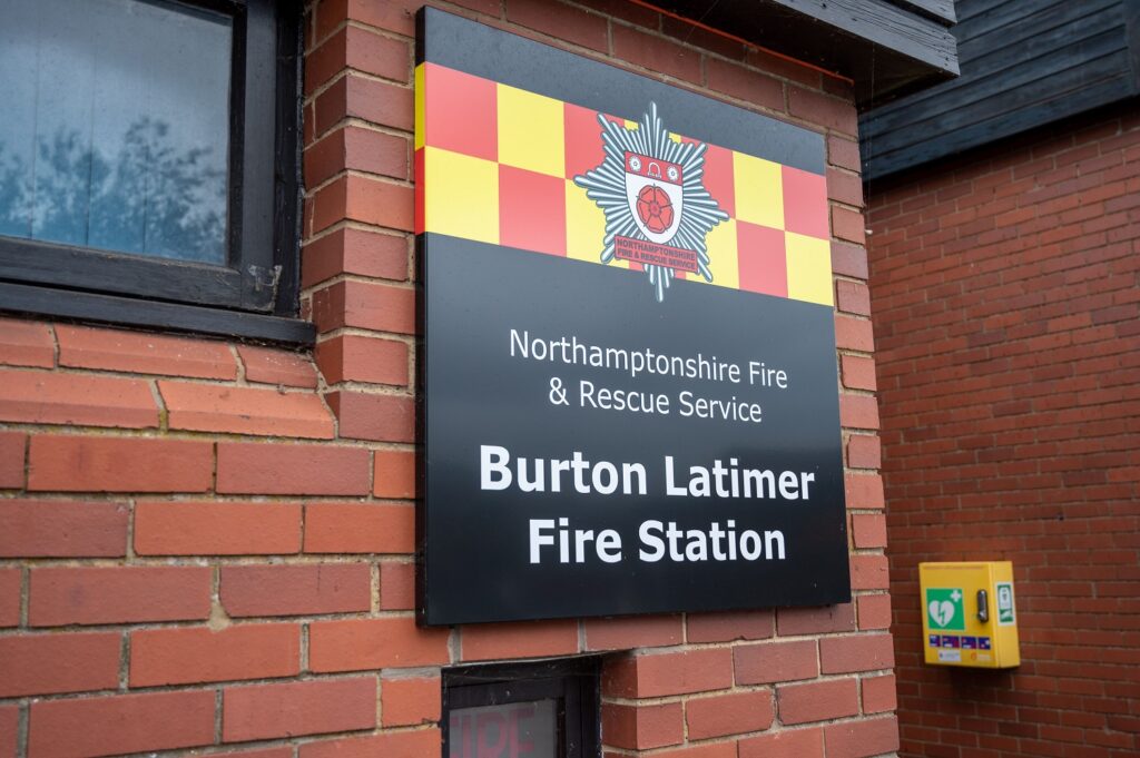 Building sign outside Burton Latimer Fire Station