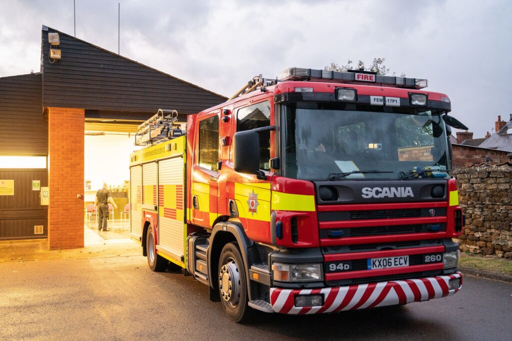 Fire appliance outside appliance bay at Burton Latimer Fire Station