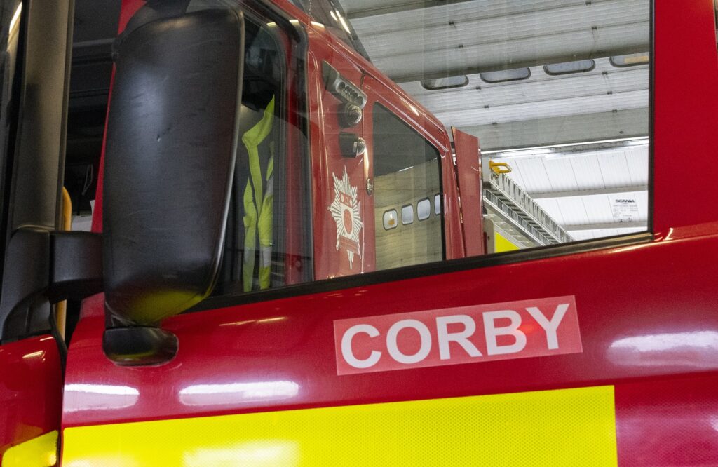 Close up of fire appliance door from Corby Fire Station