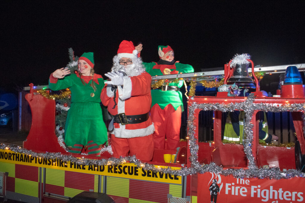 Fire appliance dressed as a Santa sleigh for a charity event