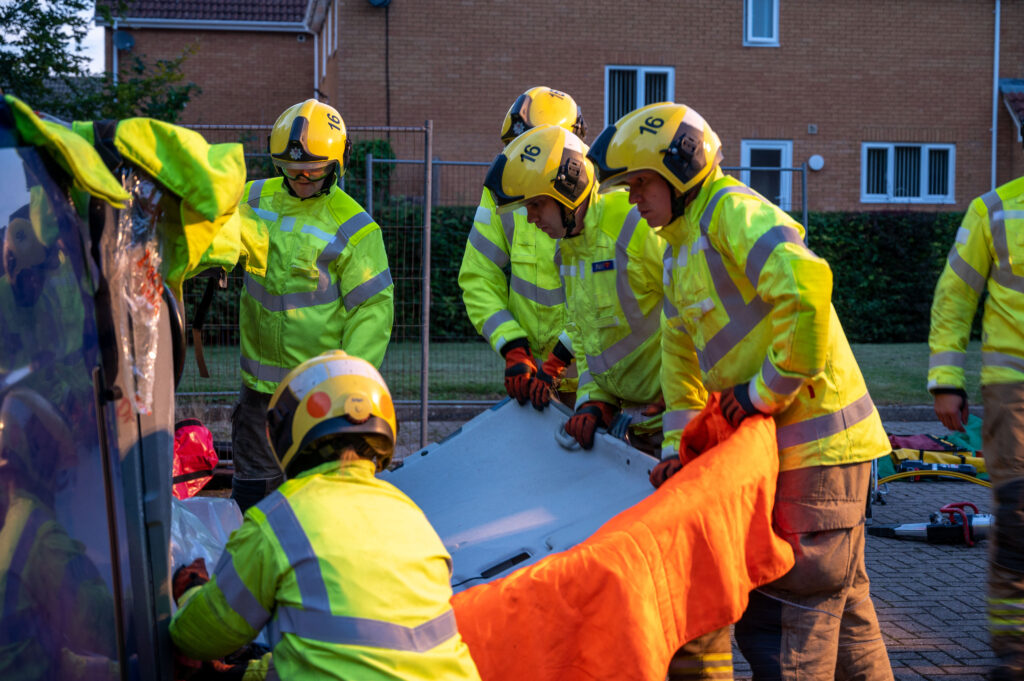 Crew members from Raunds Fire Station undertaking an exercise