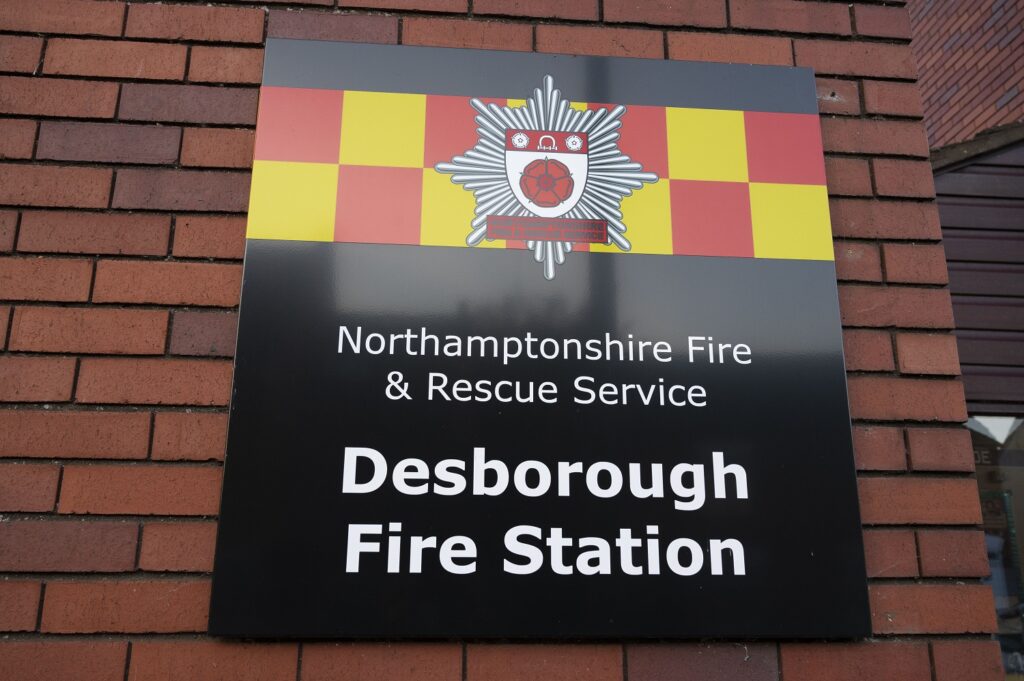 Building sign outside Desborough Fire Station