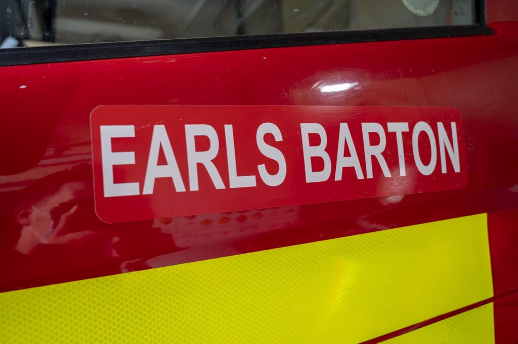 Close up of Earls Barton fire appliance door