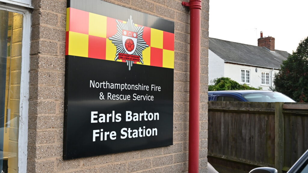 Building sign outside Earls Barton Fire Station