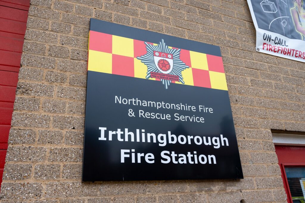 Building sign outside Irthlingborough Fire Station