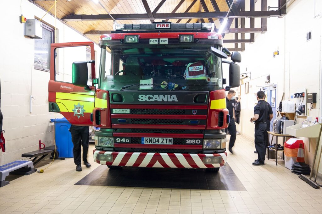 Fire appliance in bay at Rothwell Fire Station