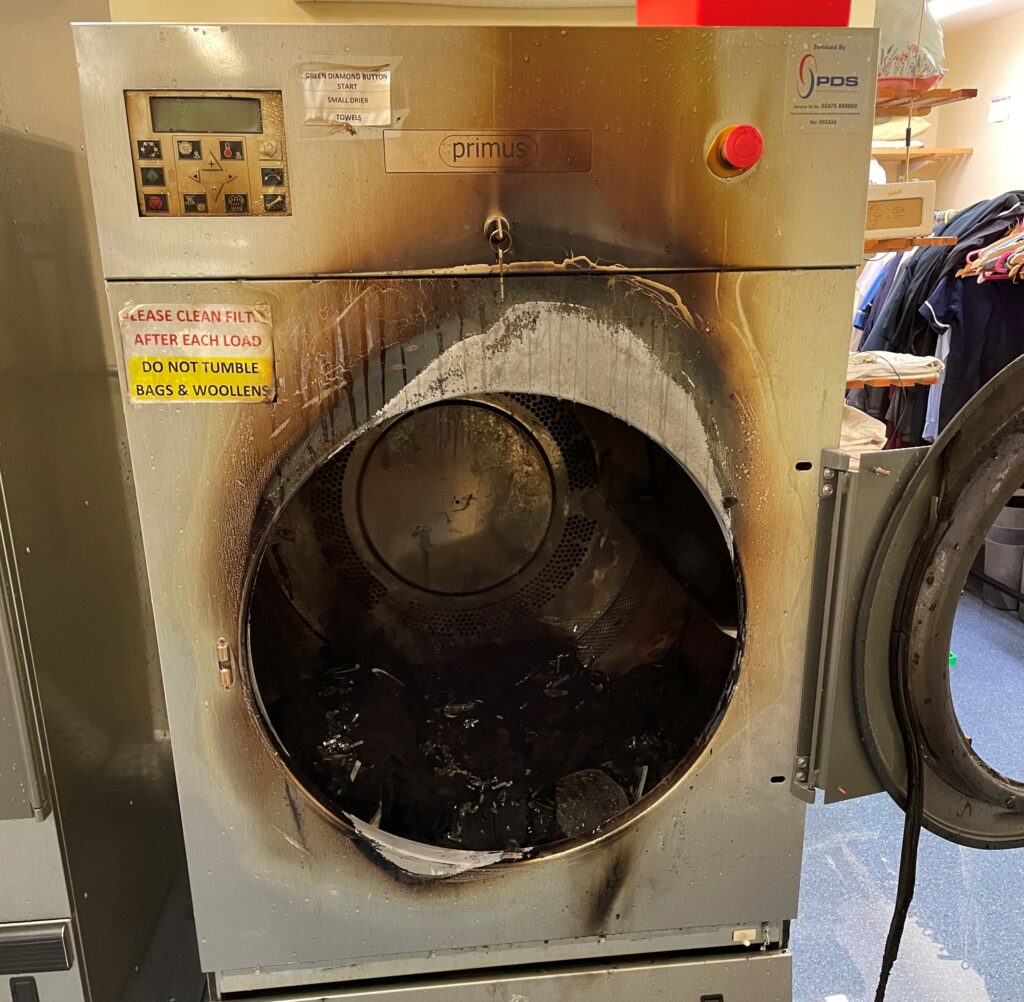 Tumble dryer damaged by fire