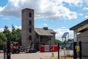 View of Corby fire Station's drill yard and tower