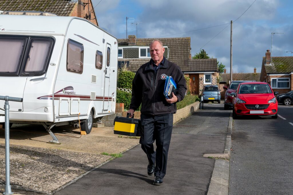 Home Fire Safety Advisor Dave Billing on his way to carry out a Home Fire Safety Visit