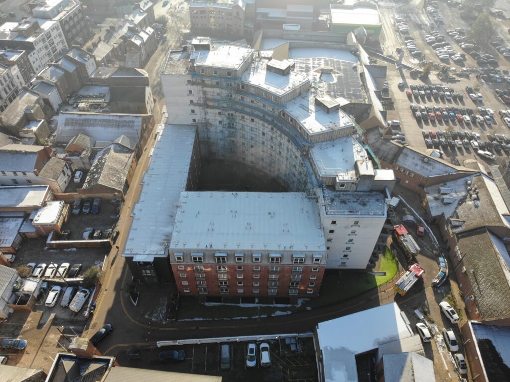 An aerial picture of The Pinnacle building in Northampton