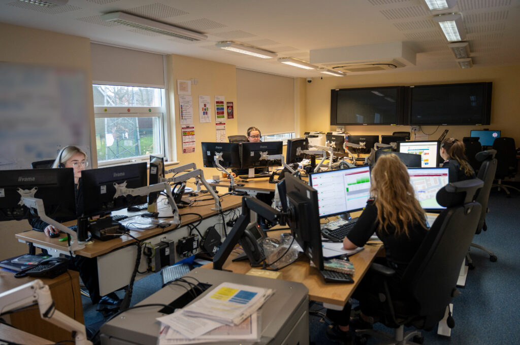 Four members of Control staff are pictured in the Control Room at Daventry