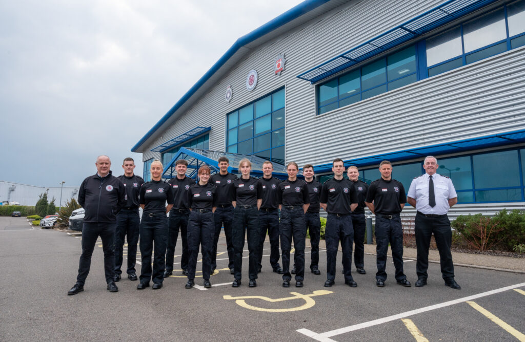 New firefighter recruits stood outside Darby House with PFCC Stephen Mold and CFO Mark Jones