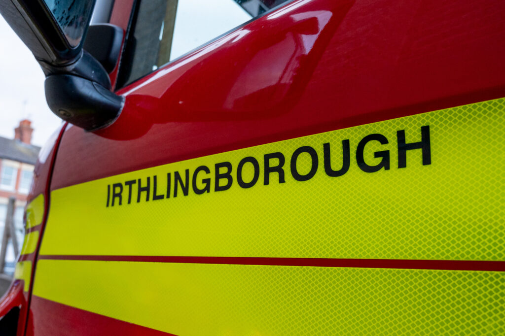 'Irthlingborough' written on the side of the fire engine