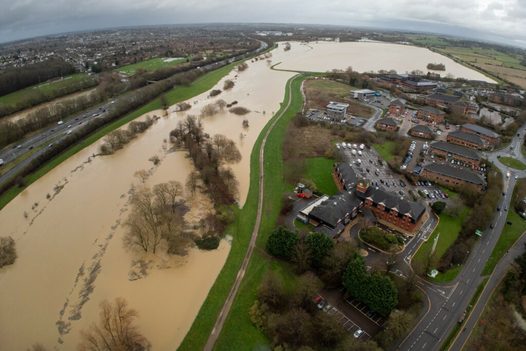 A drone shot of the flooding over Billing