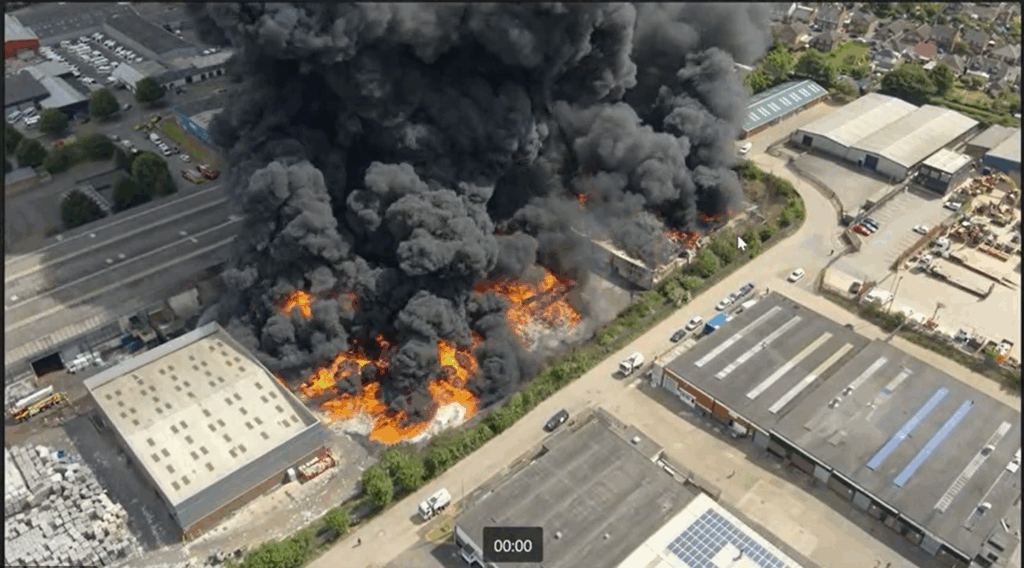Aerial shot of large scale fire