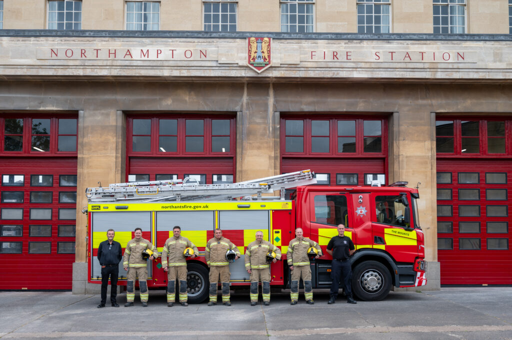 From left to right, MJ from the property team alongside the Red Watch crew from The Mounts and station manager Andy Luxton stood outside The Mounts Fire Station, which has just seen major conservation works.
