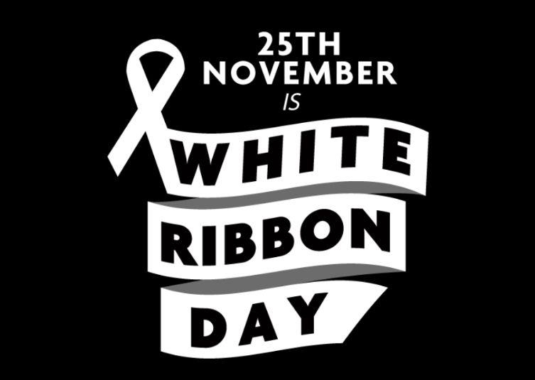 Black background with the words '25th November, White Ribbon Day' written in white writing